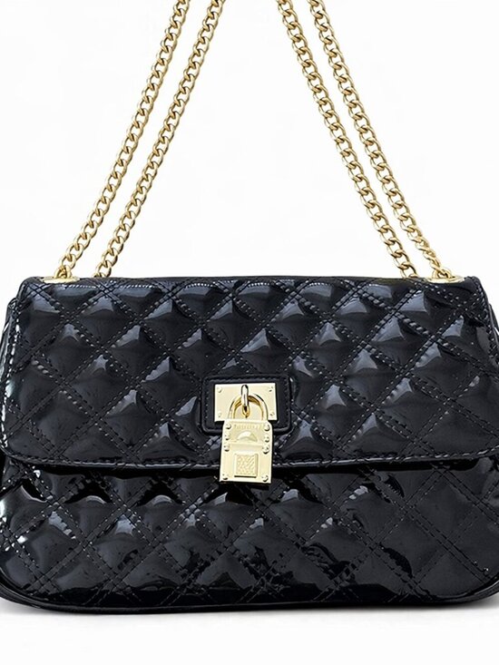 Anne Klein Handbags - Anne Klein Black Quilted Patent Shoulder Bag Gold Tone Hardware